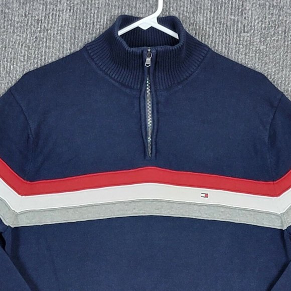 Tommy Hilfiger Sweater Mens XL Navy Long Sleeve 1/4 Zip Cotton Pullover - Picture 2 of 11